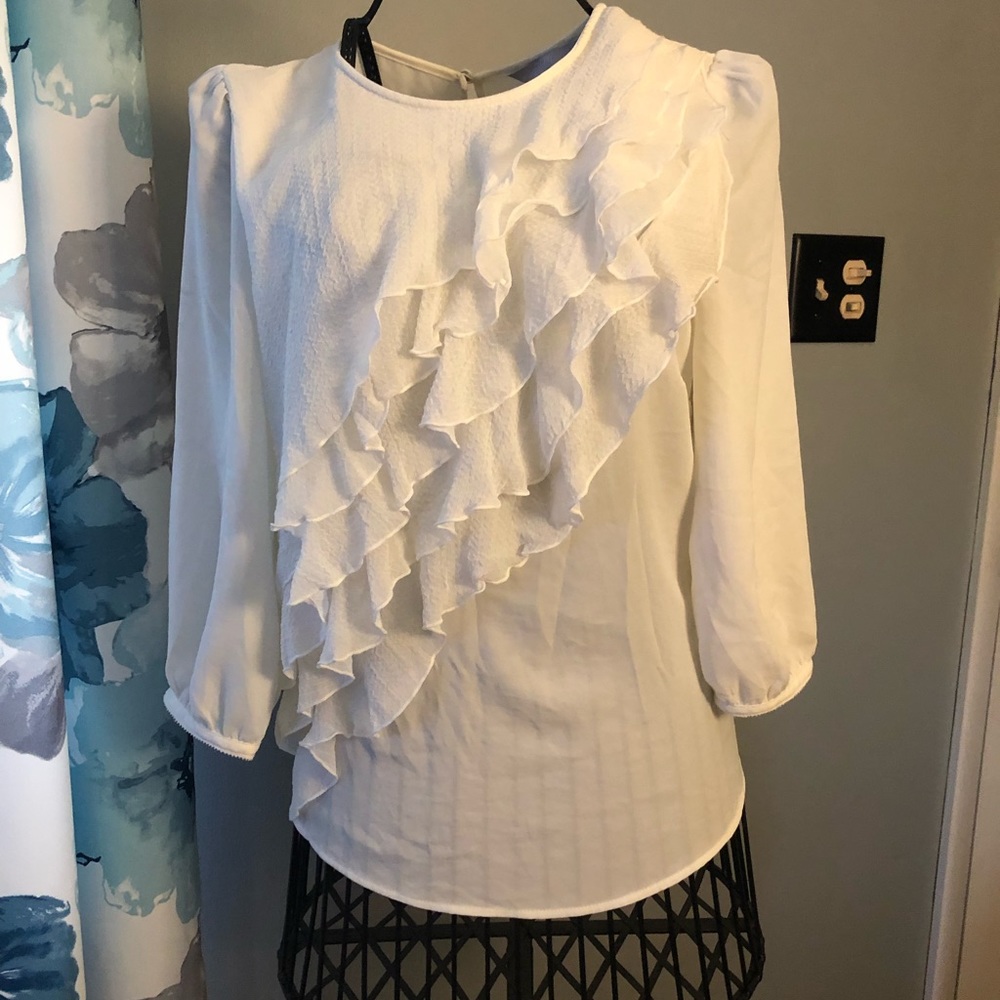 H&M cream ruffle blouse